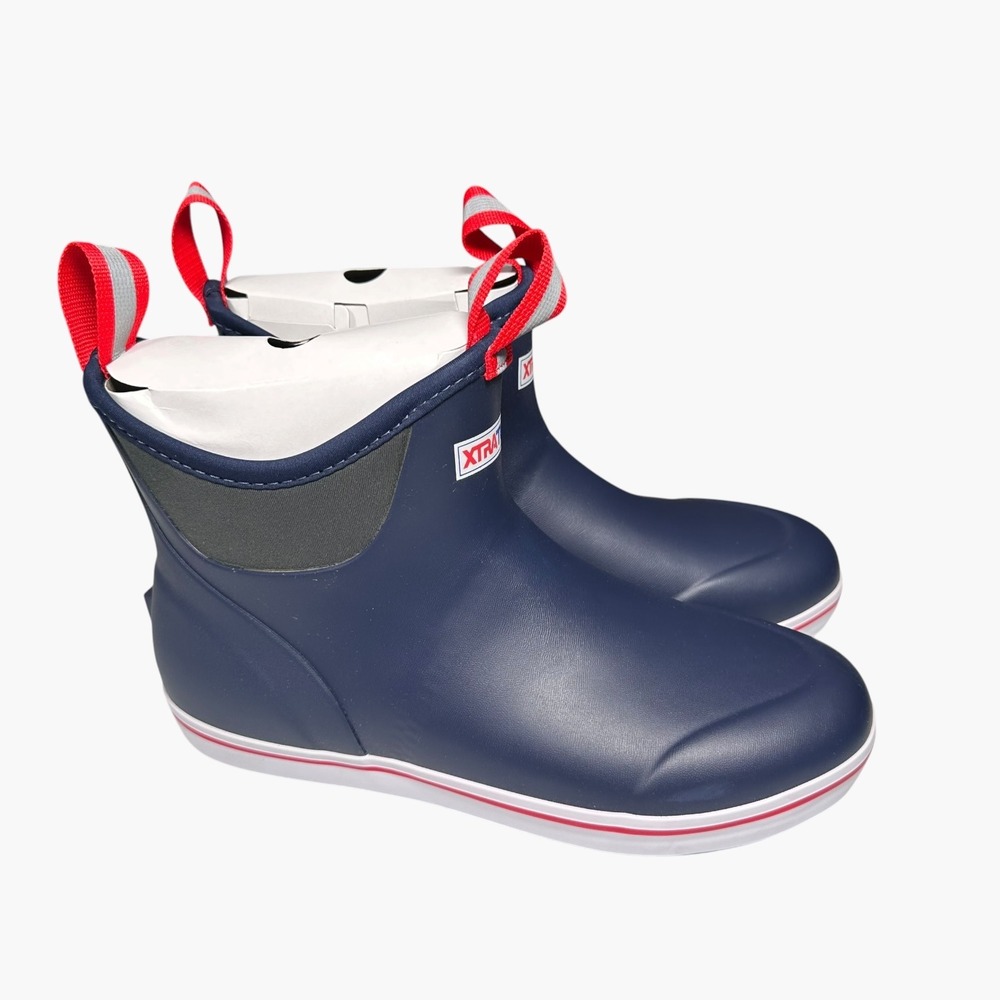 Xtratuf Ankle Deck Boots Mens 9 Navy Blue Red White Waterproof Rubber Slip On